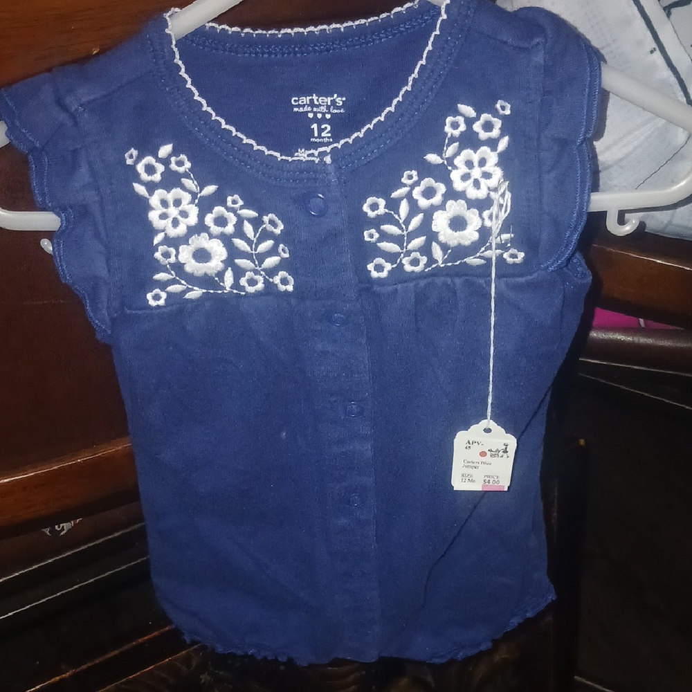 Carter's Navy Blue Kids Top with White Floral Embroidery